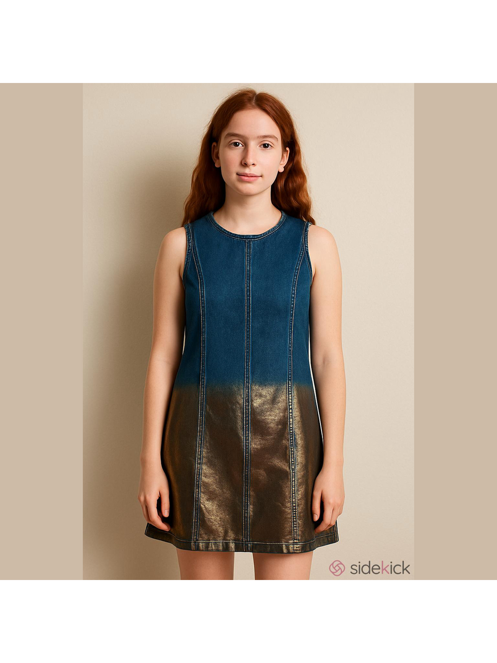 Forever 21 Denim Midi Dress Blue Gold Metallic